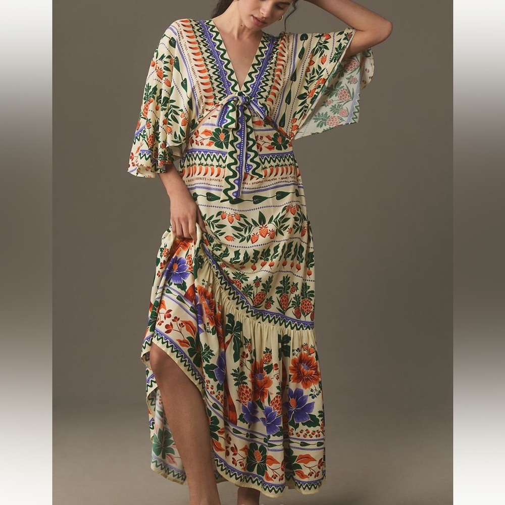 New FARM Rio V-Neck Kaftan Maxi Dress